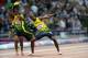 LONDON, ENGLAND - AUGUST 11: Usain Bolt and Yohan Blake of Jamaica celebrate after winning gold and setting a new world record during the Men's 4 x 100m Relay Final on Day 15 of the London 2012 Olympic Games at Olympic Stadium on August 11, 2012 in London, England. (Photo by Julia Vynokurova/Getty Images)