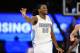 Feb 15, 2013; Houston, TX, USA; Team Chuck forward Kenneth Faried (35) of the Denver Nuggets reacts to making a three-point basket during the first half of the rising stars challenge during the 2013 NBA All-Star weekend at the Toyota Center. Mandatory Credit: Bob Donnan-USA TODAY Sports