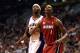 PHOENIX, AZ - NOVEMBER 17: Chris Bosh #1 of the Miami Heat blocks out Jermaine O'Neal #20 of the Phoenix Suns during the NBA game at US Airways Center on November 17, 2012 in Phoenix, Arizona. The Heat defeated the Suns 97-88. NOTE TO USER: User expressly acknowledges and agrees that, by downloading and or using this photograph, User is consenting to the terms and conditions of the Getty Images License Agreement. (Photo by Christian Petersen/Getty Images)