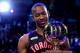 HOUSTON, TX - FEBRUARY 16: Terrence Ross of the Toronto Raptors celebrates after winning the Sprite Slam Dunk Contest part of 2013 NBA All-Star Weekend at the Toyota Center on February 16, 2013 in Houston, Texas. NOTE TO USER: User expressly acknowledges and agrees that, by downloading and or using this photograph, User is consenting to the terms and conditions of the Getty Images License Agreement. (Photo by Ronald Martinez/Getty Images)