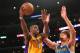 LOS ANGELES, CA - JANUARY 29: Antawn Jamison #4 of the Los Angeles Lakers shoots over Robin Lopez #15 of the New Orleans Hornets at Staples Center on January 29, 2013 in Los Angeles, California. . The Lakers won 111-106. NOTE TO USER: User expressly acknowledges and agrees that, by downloading and or using this photograph, User is consenting to the terms and conditions of the Getty Images License Agreement. (Photo by Stephen Dunn/Getty Images)