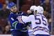 VANCOUVER, CANADA - JANUARY 20: Zack Kassian #9 of the Vancouver Canucks and Ben Eager #55 of the Edmonton Oilers fight during the third period of NHL action on January 20, 2013 at Rogers Arena in Vancouver, British Columbia, Canada. (Photo by Rich Lam/Getty Images)