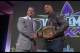 The Rock and John Cena during WWE's press conference live stream.
