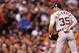 SAN FRANCISCO, CA - OCTOBER 24: Justin Verlander #35 of the Detroit Tigers looks on against the San Francisco Giants during Game One of the Major League Baseball World Series at AT&T Park on October 24, 2012 in San Francisco, California. (Photo by Christian Petersen/Getty Images)