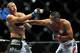 LAS VEGAS - JULY 11: (R-L) Dan Henderson connects with a right to Mike Bisping during their middleweight bout during UFC 100 on July 11, 2009 in Las Vegas, Nevada. (Photo by Jon Kopaloff/Getty Images)