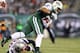 EAST RUTHERFORD, NJ - NOVEMBER 22: Dustin Keller #81 of the New York Jets tries to get around Steve Gregory #28 of the New England Patriots on November 22, 2012 at MetLife Stadium in East Rutherford, New Jersey. (Photo by Elsa/Getty Images)