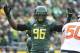 Nov 26, 2011; Eugene, OR, USA; Oregon Ducks defensive end Dion Jordan (96) against the Oregon State Beavers during the second half at Autzen Stadium. Mandatory Credit: Jim Z. Rider-USA TODAY Sports