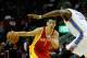 HOUSTON, TX - FEBRUARY 20: Jeremy Lin #7 of the Houston Rockets drives against Kevin Durant #35 of the Oklahoma City Thunder at Toyota Center on February 20, 2013 in Houston, Texas. NOTE TO USER: User expressly acknowledges and agrees that, by downloading and or using this photograph, User is consenting to the terms and conditions of the Getty Images License Agreement. (Photo by Scott Halleran/Getty Images)