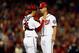 WASHINGTON, DC - OCTOBER 12: Catcher Kurt Suzuki #24 talks with pitcher Gio Gonzalez #47 of the Washington Nationals in the fifth inning while taking on the St. Louis Cardinals in Game Five of the National League Division Series at Nationals Park on October 12, 2012 in Washington, DC. (Photo by Rob Carr/Getty Images)