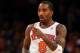 NEW YORK, NY - FEBRUARY 13: J.R. Smith #8 of the New York Knicks celebrates a basket in the first half against the Toronto Raptors on February 13, 2013 at Madison Square Garden in New York City. NOTE TO USER: User expressly acknowledges and agrees that, by downloading and/or using this photograph, user is consenting to the terms and conditions of the Getty Images License Agreement. (Photo by Elsa/Getty Images)