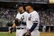 NEW YORK - OCTOBER 20: (L-R) Derek Jeter #2 and Alex Rodriguez #13 of the New York Yankees walk back to the dugout at the end of the top of the fourth inning against the Texas Rangers in Game Five of the ALCS during the 2010 MLB Playoffs at Yankee Stadium on October 20, 2010 in the Bronx borough of New York City. (Photo by Jim McIsaac/Getty Images)