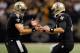 NEW ORLEANS, LA - NOVEMBER 25: Chase Daniel #10 and Drew Brees #9 of the New Orleans Saints celebrate after a touchdown against the San Francisco 49ers at The Mercedes-Benz Superdome on November 25, 2012 in New Orleans, Louisiana. (Photo by Chris Graythen/Getty Images)