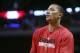Feb 11, 2013; Chicago, IL, USA; Chicago Bulls injured point guard Derrick Rose before the game against the San Antonio Spurs at the United Center. Mandatory Credit: Jerry Lai-USA TODAY Sports