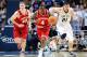 Jan 7, 2013; University Park, PA, USA; Indiana Hoosiers guard Victor Oladipo (4) dribbles the ball up court in front of forward Cody Zeller (40) and Penn State Nittany Lions forward Sasa Borovnjak (21) during the second half at the Bryce Jordan Center. Indiana defeated Penn State 74-51. Mandatory Credit: Rich Barnes-USA TODAY Sports