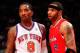 Apr. 25, 2012; New York, NY, USA; New York Knicks shooting guard J.R. Smith (8) and Los Angeles Clippers power forward Kenyon Martin (2) during the second half at Madison Square Garden. Knicks won 99-93. Mandatory Credit: Debby Wong-USA TODAY Sports