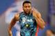 Feb 24, 2013; Indianapolis, IN, USA; Arkansas Razorbacks running back Knile Davis runs the 40 yard dash during the NFL Combine at Lucas Oil Stadium. Mandatory Credit: Brian Spurlock-USA TODAY Sports