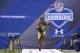 INDIANAPOLIS, IN - FEBRUARY 26: J.J. Wilcox of Georgia Southern runs the 40-yard dash during the 2013 NFL Combine at Lucas Oil Stadium on February 26, 2013 in Indianapolis, Indiana. (Photo by Joe Robbins/Getty Images)