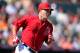 TEMPE, AZ - FEBRUARY 27: Mike Trout #27 of the Los Angeles Angels runs on a first inning single hit against the San Francisco Giants during the spring training game at Tempe Diablo Stadium on February 27, 2013 in Tempe, Arizona. (Photo by Christian Petersen/Getty Images)