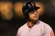 OAKLAND, CA - SEPTEMBER 1: Jacoby Ellsbury #2 of the Boston Red Sox looks on after hitting into a fielder's choice against the Oakland Athletics during a Major League Baseball game at the O.co Coliseum on September 1, 2012 in Oakland, California. (Photo by Jed Jacobsohn/Getty Images)