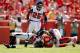 KANSAS CITY, MO - SEPTEMBER 09: Wide receiver Dwayne Bowe #82 of the Kansas City Chiefs is tackled by cornerback Brent Grimes #20 of the Atlanta Falcons after making a catch during the game at Arrowhead Stadium on September 9, 2012 in Kansas City, Missouri. (Photo by Jamie Squire/Getty Images)