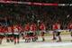 CHICAGO, IL - FEBRUARY 25: Members of the Chicago Blackhawks salute the crowd after a win against the Edmonton Oilers at the United Center on February 25, 2013 in Chicago, Illinois. The Blackhawks defeated the Oilers 3-2 in overtime.(Photo by Jonathan Daniel/Getty Images)