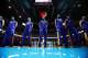 Feb 25, 2013; Denver, CO, USA; Members of the Los Angeles Lakers during the national anthem before the game against the Denver Nuggets at the Pepsi Center. The Nuggets won 119-108. Mandatory Credit: Chris Humphreys-USA TODAY Sports