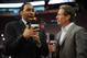 Jun 21, 2012; Miami, FL, USA; ESPN reporters and tv personalities Stephen A. Smith (left) and Skip Bayless (right) prior to the start of game five in the 2012 NBA Finals between the Oklahoma City Thunder and the Miami Heat at the American Airlines Arena. Mandatory Credit: Steve Mitchell-USA TODAY Sports