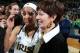 Mar 4, 2013; South Bend, IN, USA; Notre Dame Fighting Irish guard Skylar Diggins (4) celebrates with head coach Muffet McGraw (right) after defeating the Connecticut Huskies at the Joyce Center. Notre Dame defeats Connecticut in triple overtime 96-87. Mandatory Credit: Brian Spurlock-USA TODAY Sports