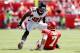 KANSAS CITY, MO - SEPTEMBER 09: Strong safety William Moore #25 of the Atlanta Falcons defends as quarterback Matt Cassel #7 of the Kansas City Chiefs slides during the game at Arrowhead Stadium on September 9, 2012 in Kansas City, Missouri. (Photo by Jamie Squire/Getty Images)