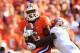 CLEMSON, SC - SEPTEMBER 24: DeAndre Hopkins #6 of the Clemson Tigers is tackled after a catch by Mike Harris #1 of the Florida State Seminoles during their game at Memorial Stadium on September 24, 2011 in Clemson, South Carolina. (Photo by Streeter Lecka/Getty Images)