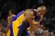 Mar 5, 2013; Oklahoma City, OK, USA; Los Angeles Lakers guard Kobe Bryant (24) reacts to an apparent injury in action against the Oklahoma City Thunder during the first half at Chesapeake Energy Arena. Mandatory Credit: Mark D. Smith-USA TODAY Sports