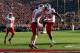 PASADENA, CA - JANUARY 01: Jordan Fredrick #9 and Montee Ball #28 of the Wisconsin Badgers react on a touchdown that was called back due to a holding penalty in the first half against the Stanford Cardinal in the 99th Rose Bowl Game Presented by Vizio on January 1, 2013 at the Rose Bowl in Pasadena, California. (Photo by Stephen Dunn/Getty Images)