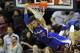 Mar 1, 2013; Cleveland, OH, USA; Los Angeles Clippers power forward Blake Griffin (32) hangs on the rim after a dunk in the fourth quarter against the Cleveland Cavaliers at Quicken Loans Arena. Mandatory Credit: David Richard-USA TODAY Sports