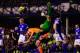 LIVERPOOL, ENGLAND - FEBRUARY 26: Everton keeper Tim Howard is challenged by Oldham player James Tarkowski (c) during the FA Cup Fifth Round Replay between Everton and Oldham Athletic at Goodison Park on February 26, 2013 in Liverpool, England. (Photo by Stu Forster/Getty Images)