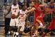 February 2, 2013; Gainesville, FL, USA; Ole Miss Rebels guard Marshall Henderson (22) defends Florida Gators guard Michael Frazier II (20) during the second half at the Stephen C. O'Connell Center. Florida won 78-64. Mandatory Credit: Kim Klement-USA TODAY Sports