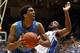DURHAM, NC - FEBRUARY 13: James Michael McAdoo #43 of the North Carolina Tar Heels runs into Josh Hairston #15 of the Duke Blue Devils during their game at Cameron Indoor Stadium on February 13, 2013 in Durham, North Carolina. (Photo by Streeter Lecka/Getty Images)