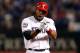ARLINGTON, TX - OCTOBER 05: Elvis Andrus #1 of the Texas Rangers reacts after he hit a single in the bottom of the first inning against the Baltimore Orioles uring the American League Wild Card playoff game at Rangers Ballpark in Arlington on October 5, 2012 in Arlington, Texas. (Photo by Ronald Martinez/Getty Images)