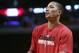 Feb 11, 2013; Chicago, IL, USA; Chicago Bulls injured point guard Derrick Rose before the game against the San Antonio Spurs at the United Center. Mandatory Credit: Jerry Lai-USA TODAY Sports