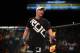 May 26, 2012; Las Vegas, NV, USA; Darren Elkins following the end of the fight against Diego Brandao (not pictured) during UFC 146 at the MGM Grand Garden event center. Mandatory Credit: Ron Chenoy-USA TODAY Sports