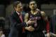 February 17, 2013; Tampa, FL, USA; Louisville Cardinals head coach Rick Pitino talks with guard Peyton Siva (3) during the second half against the South Florida Bulls at the Sun Dome. Louisville Cardinals defeated the South Florida Bulls 59-41. Mandatory Credit: Kim Klement-USA TODAY Sports