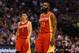 Mar 6, 2013; Dallas, TX, USA; Houston Rockets guard James Harden (13) and guard Jeremy Lin (7) during the game against the Dallas Mavericks at the American Airlines Center. The Mavs beat the Rockets 112-108. Mandatory Credit: Matthew Emmons-USA TODAY Sports