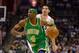 Mar 12, 2013; Charlotte, NC, USA; Boston Celtics shooting guard Jason Terry (4) drives on Charlotte Bobcats center Byron Mullens (22) during the first half at Time Warner Arena. Mandatory Credit: Curtis Wilson-USA TODAY Sports