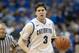 Mar 10, 2013; St. Louis, MO, USA; Creighton Bluejays forward Doug McDermott (3) brings the ball up the court against the Wichita State Shockers during the championship game of the Missouri Valley Conference tournament at Scottrade Center. Mandatory Credit: Paul Halfacre-USA TODAY Sports