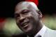 CHICAGO, IL - MARCH 12: Former player Michael Jordan of the Chicago Bulls addresses the crowd during a 20th anniversary recognition ceremony of the Bulls 1st NBA Championship in 1991 during half-time of a game bewteen the Bulls and the Utah Jazz at the United Center on March 12, 2011 in Chicago, Illinois. NOTE TO USER: User expressly acknowledges and agrees that, by downloading and/or using this photograph, User is consenting to the terms and conditions of the Getty Images License Agreement. (Photo by Jonathan Daniel/Getty Images)