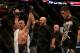 Mar 16, 2013; Montreal, Quebec, CAN; Georges St.Pierre (red) is declared the winner by unanimous decision during the Welterweight title bout against Nick Diaz at UFC 158 at the Bell Centre. Mandatory Credit: Eric Bolte-USA TODAY Sports