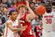COLUMBUS, OH - JANUARY 29: LaQuinton Ross #10 of the Ohio State Buckeyes passes off the ball as Mike Bruesewitz #31 of the Wisconsin Badgers defends in the first half on January 29, 2013 at Value City Arena in Columbus, Ohio. Ohio State defeated Wisconsin 58-49. (Photo by Jamie Sabau/Getty Images)