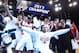 Mar 16, 2013; New York, NY, USA; Louisville Cardinals head coach Rick Pitino and teammates celebrate after the championship game against the Syracuse Orange at the Big East tournament at Madison Square Garden. Louisville won 78-61. Mandatory Credit: Debby Wong-USA TODAY Sports
