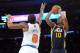 Mar 9, 2013; New York, NY, USA; Utah Jazz point guard Alec Burks (10) takes a shot over New York Knicks shooting guard J.R. Smith (8) during the second half at Madison Square Garden. The New York Knicks won the game 113-84. Mandatory Credit: Joe Camporeale-USA TODAY Sports