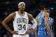 Jan 16, 2013; Boston, Massachusetts, USA; Boston Celtics small forward Paul Pierce (34) reacts during the third against the New Orleans Hornets at TD Banknorth Garden. The New Orleans Hornets won 90-78. Mandatory Credit: Greg M. Cooper-USA TODAY Sports