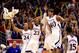LAWRENCE, KS - MARCH 04: Travis Releford #24, Ben McLemore #23, Jeff Withey #5, and Kevin Young #40 of the Kansas Jayhawks celebrate after Withey hit a three-pointer during the game against the Texas Tech Red Raiders at Allen Fieldhouse on March 4, 2013 in Lawrence, Kansas. (Photo by Jamie Squire/Getty Images)